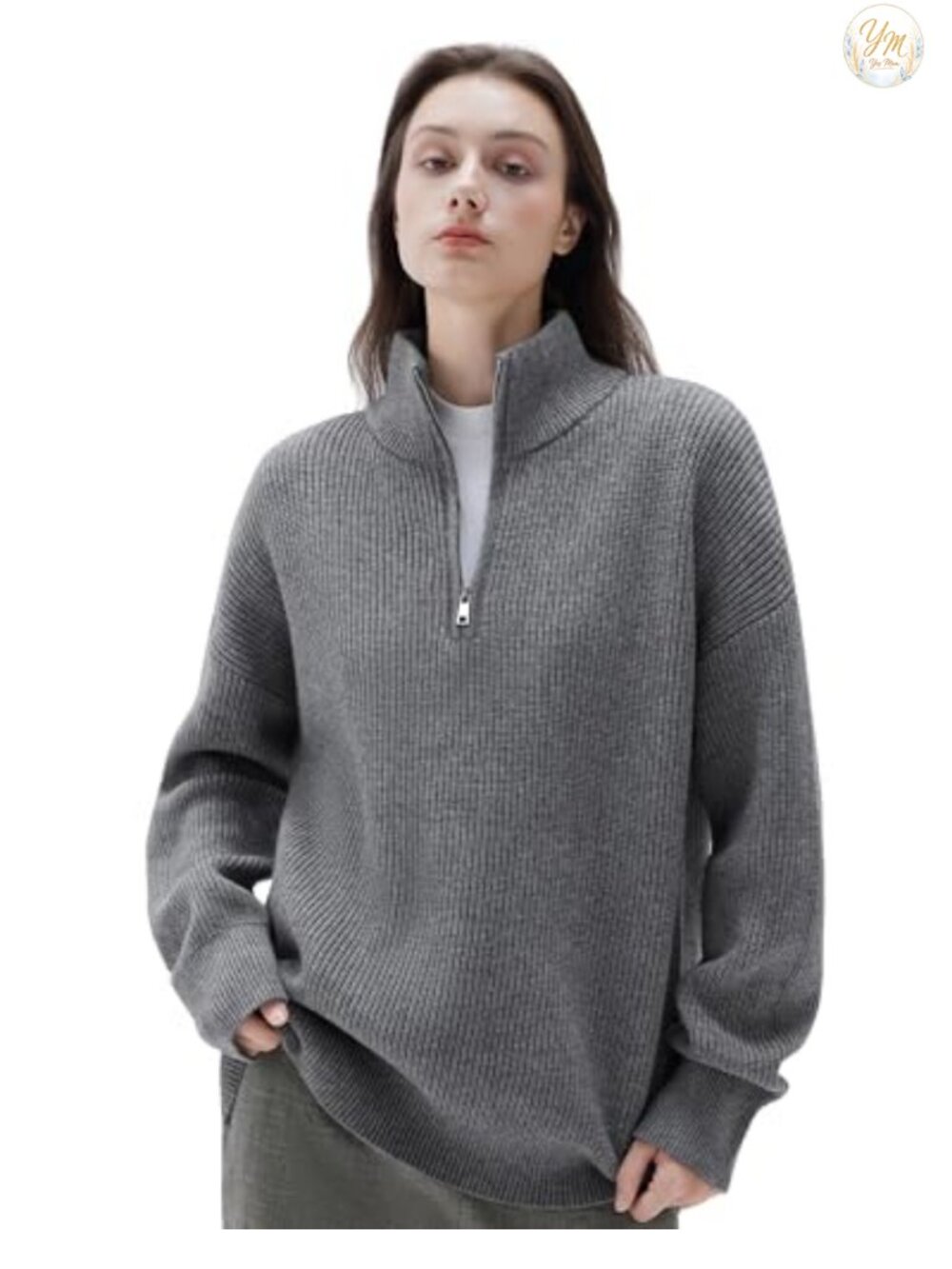 Cashmere Blend Oversized Quarter Zip Pullover Sweater Mock Neck